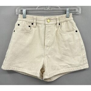 Still Here Shorts Womens 24 Cream Ivory Ames Denim Button Fly Elastic Waist